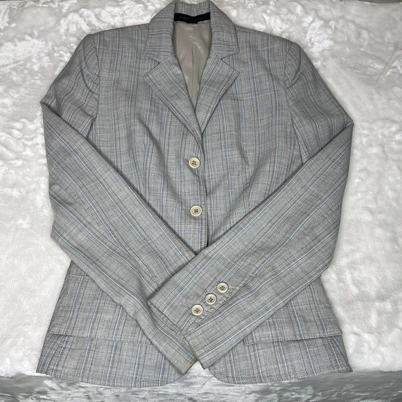 Express Design Studio Gray & Blue Striped Stretch Blazer Jacket Sz 2 - Picture 3 of 10